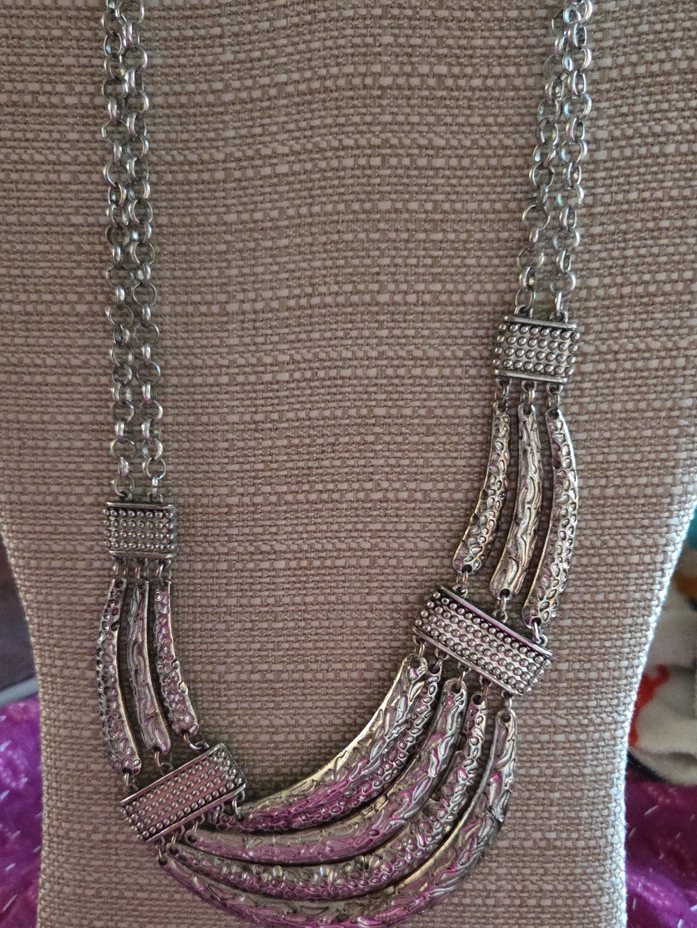 Cookie Lee Silver Multi-Row Textured Statement Necklace